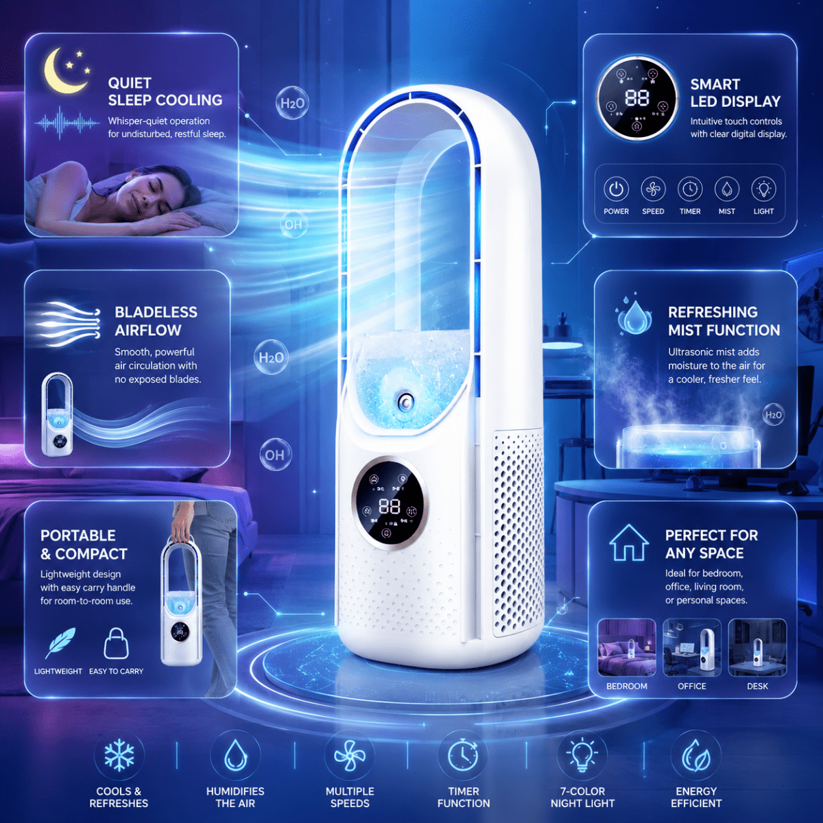 BREEZA Nova | Quiet Bladeless Air Cooler with Sleep Mode