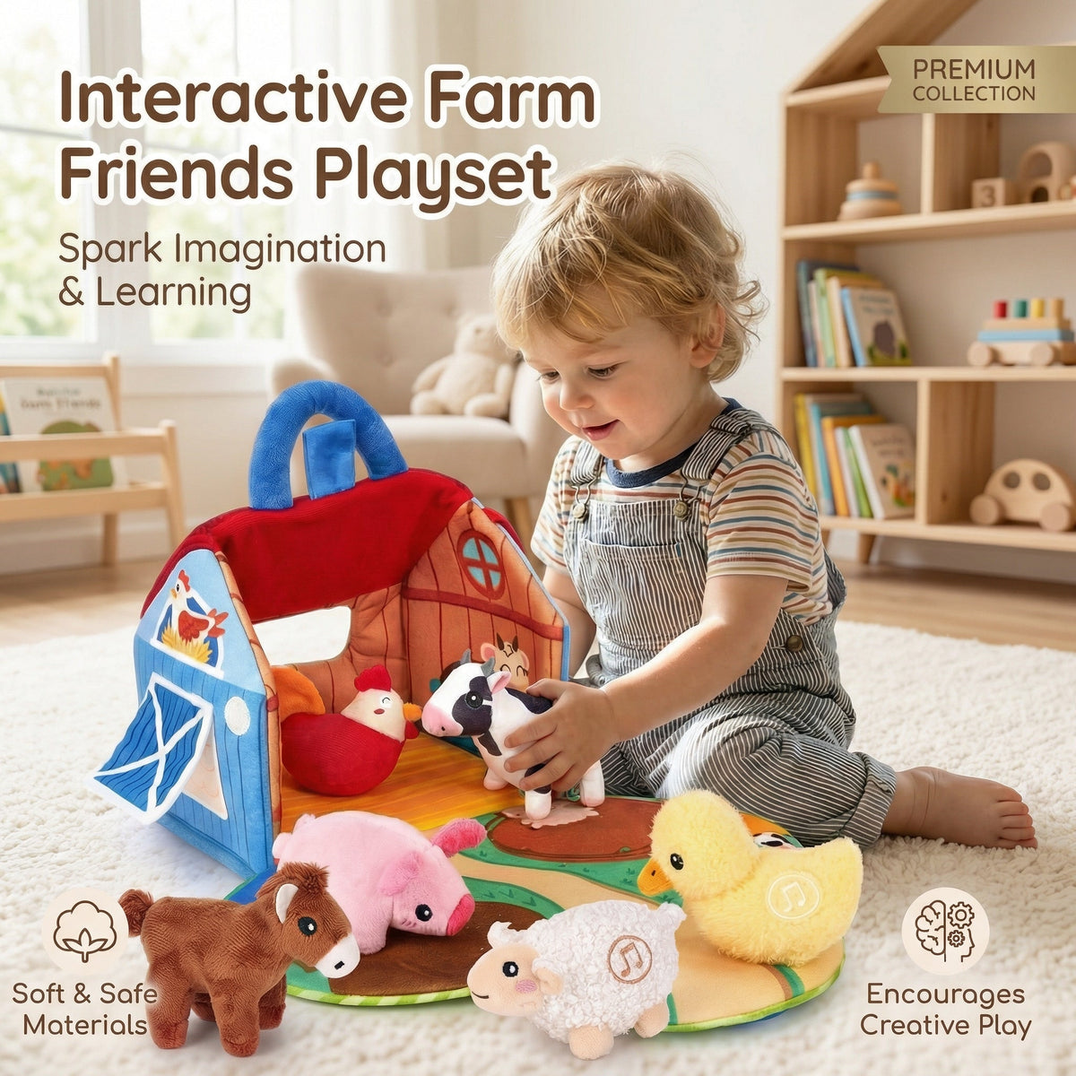 Plush Farm Animal Sound Play Set with Mat, 7 Pieces