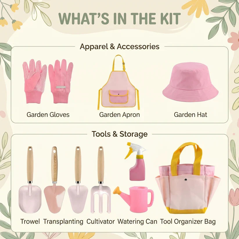 Kids' Gardening Tool Set with Gloves and Storage Bag