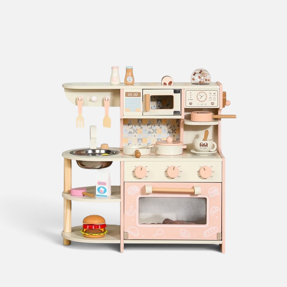 Wooden Kids' Play Kitchen with Oven, Microwave and Sink