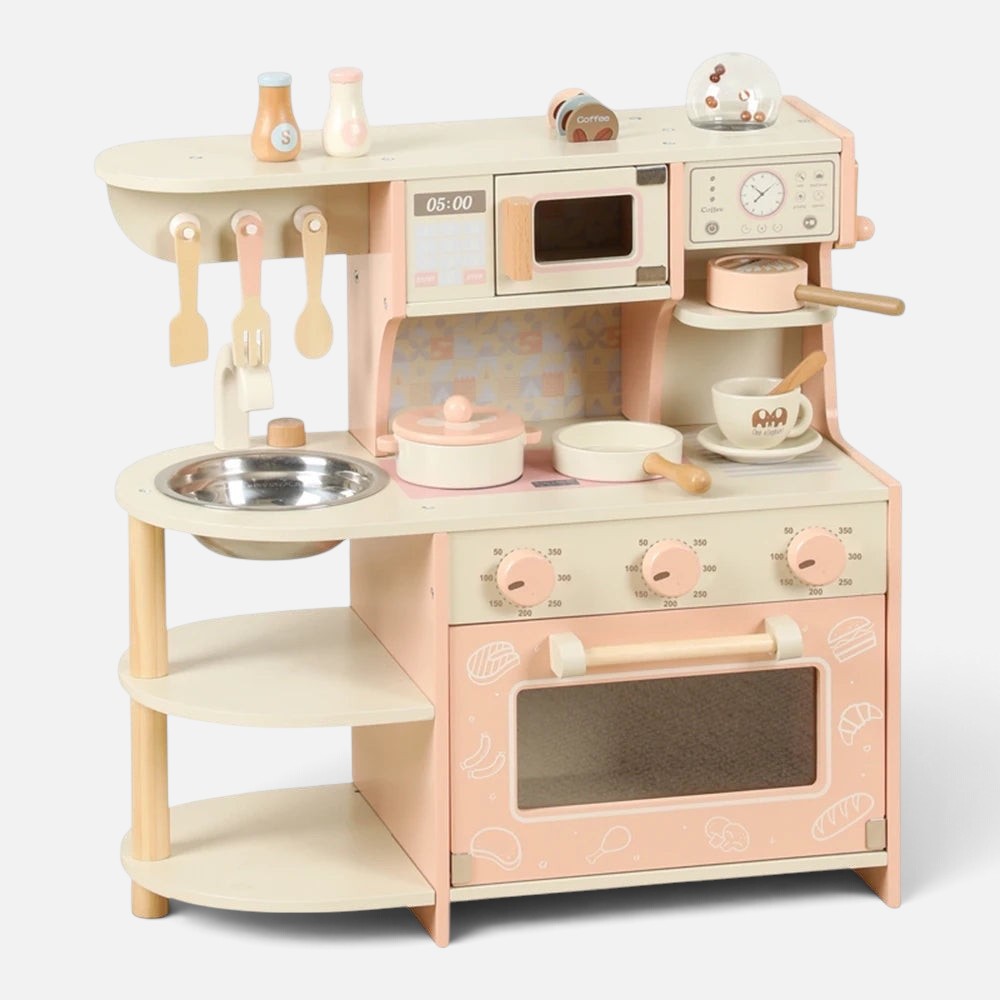 Wooden Kids' Play Kitchen with Oven, Microwave and Sink