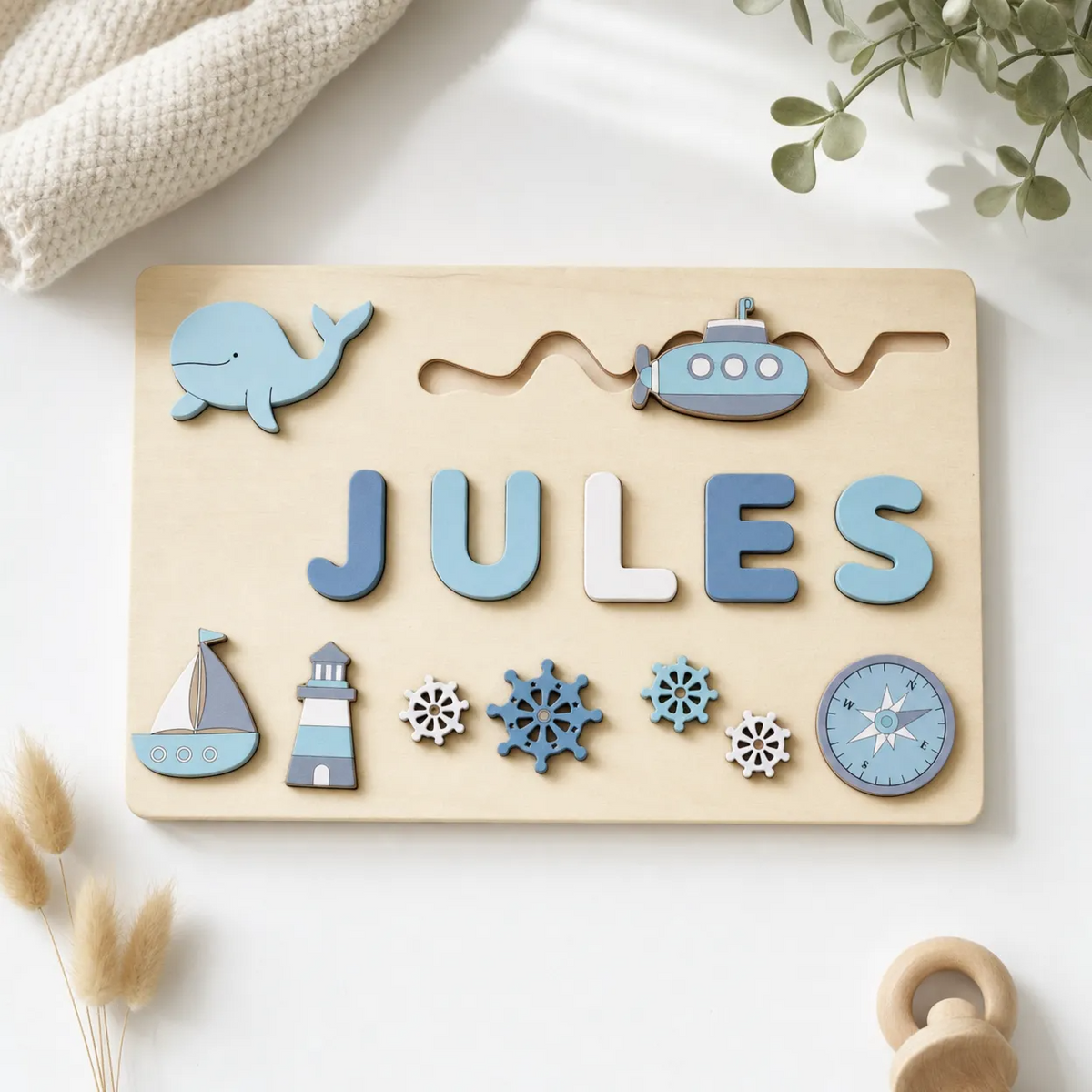 Personalised Wooden Name Puzzle for Children, 32 × 21 cm