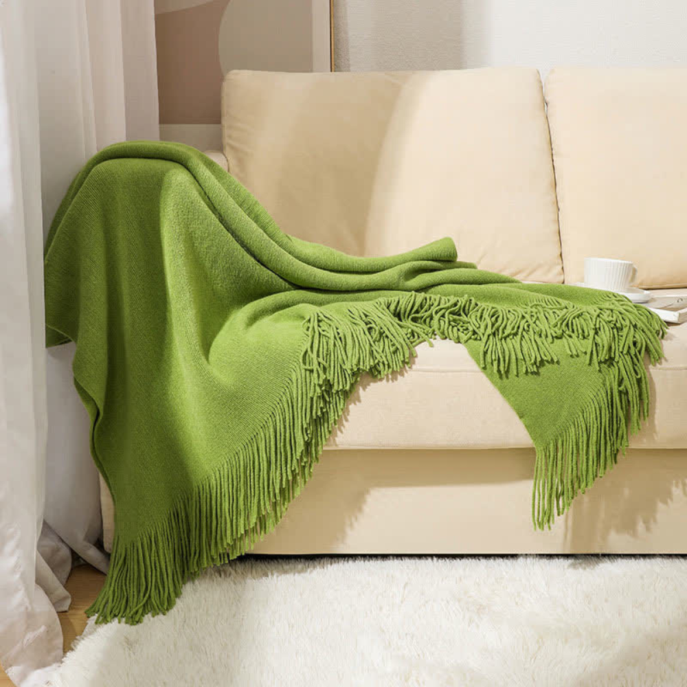 Gemütliche, dicke Strickdecke mit Quasten - Weiche Wurfdecke für Wohnkultur