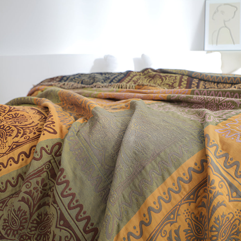 Boho Mandala Quastendecke für gemütliche Wohnkultur