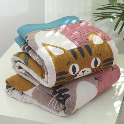Cozy Cat Reversible Blanket - Soft Cat Print Throw for Home Decor