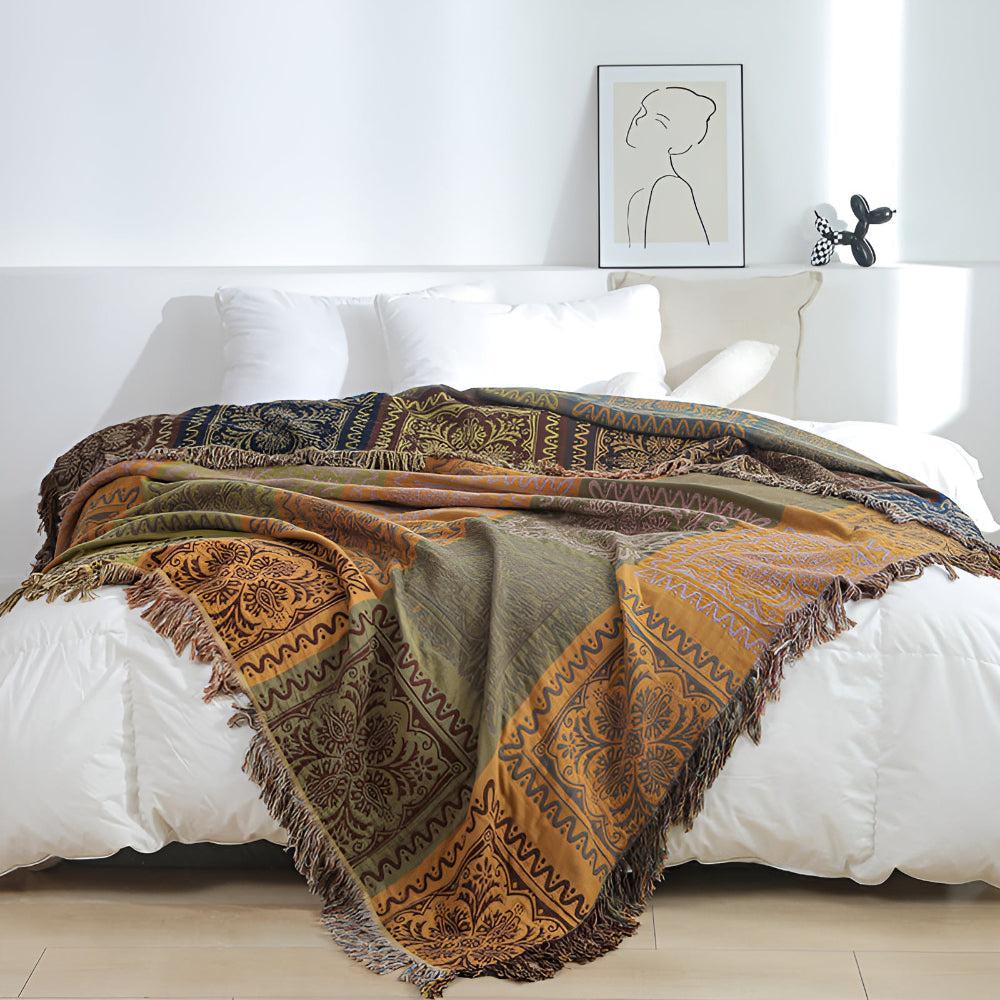 Boho Mandala Quastendecke für gemütliche Wohnkultur
