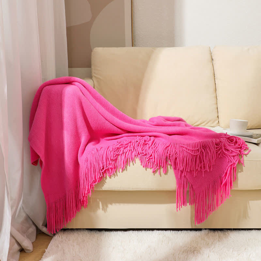 Gemütliche, dicke Strickdecke mit Quasten - Weiche Wurfdecke für Wohnkultur