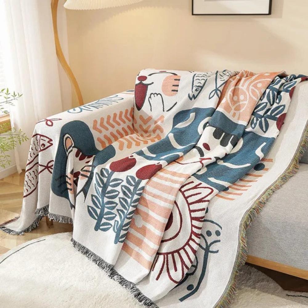 All-Season Couch Cover with Tassels - Stylish Sofa Protector