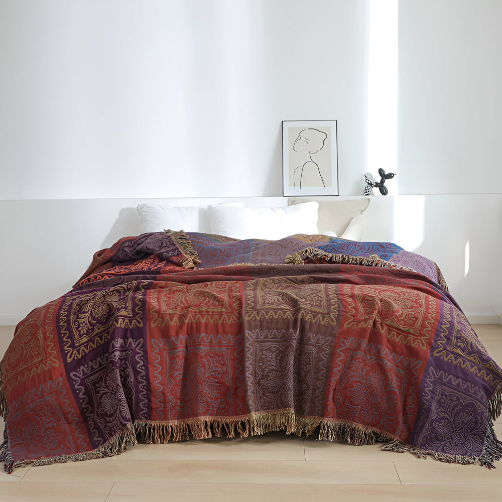 Boho Mandala Quastendecke für gemütliche Wohnkultur