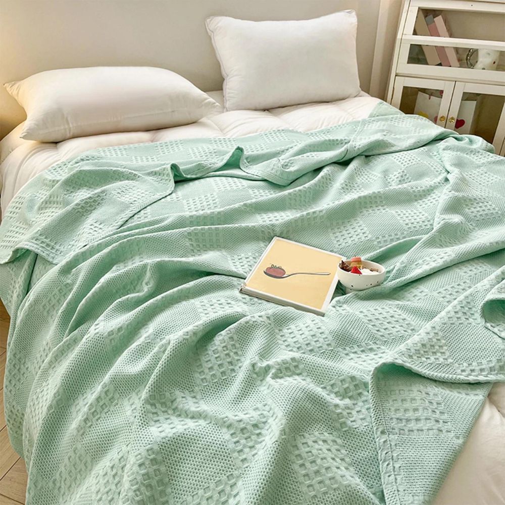 Cozy Blush Waffle Checkered Throw Blanket for Home Decor