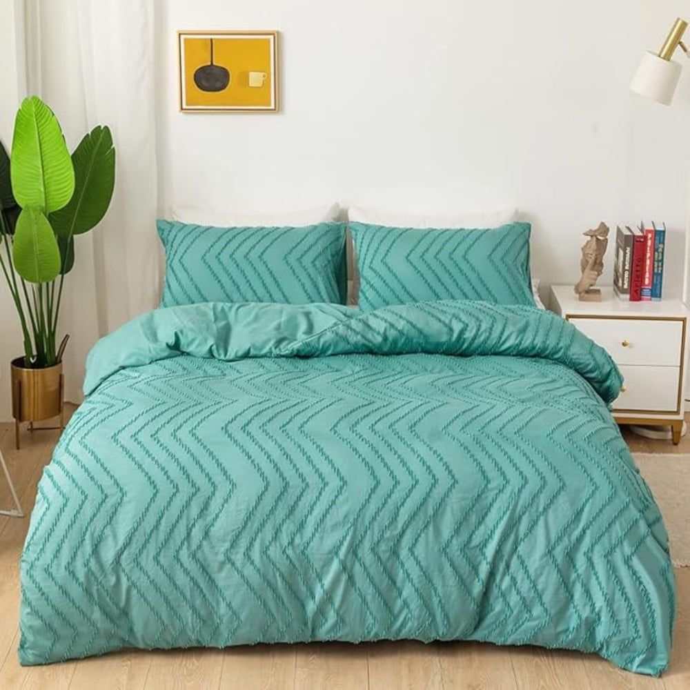 Chevron Pattern Plush Quilt Cover Set - 3 Piece Bedding Set