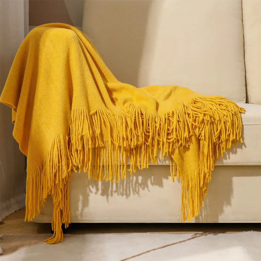 Gemütliche, dicke Strickdecke mit Quasten - Weiche Wurfdecke für Wohnkultur