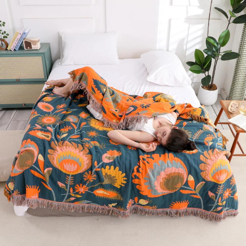 Cozy Wildflower Bloom Cotton Throw Blanket for Home Decor