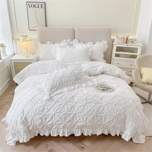 Belle Cotton Plush Ruffle Bed Set | 4-Piece Bedding Set for Cozy Comfort