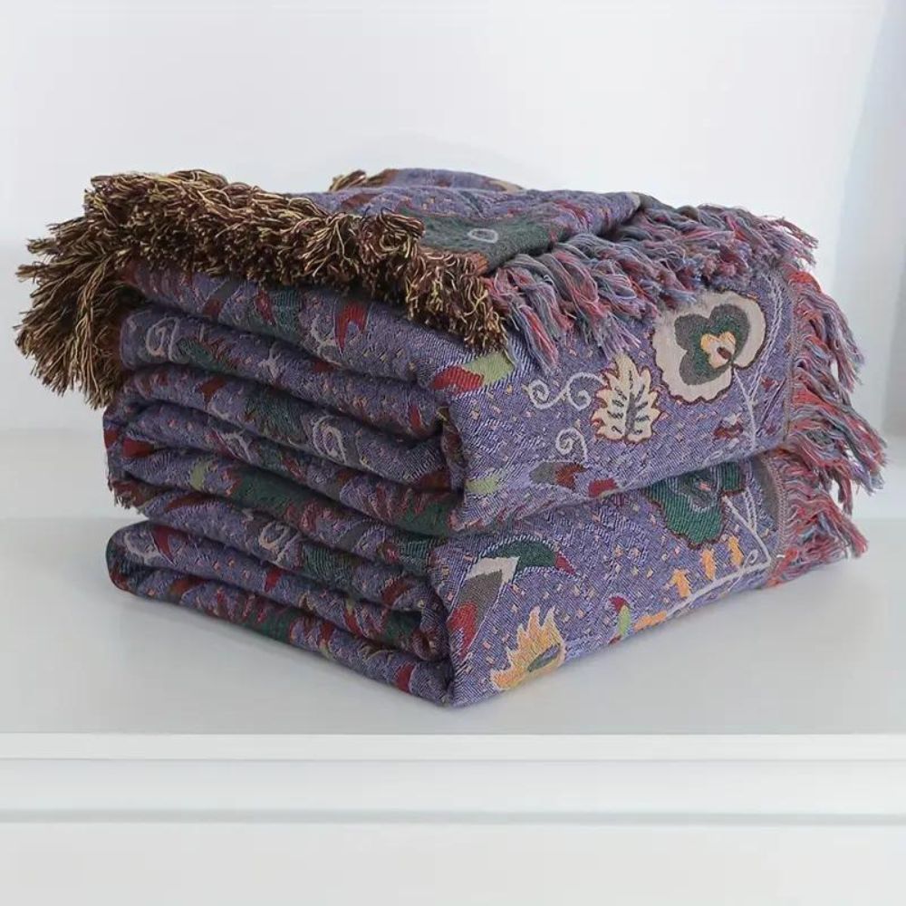 Soft Peacock Tassel Cotton Throw Blanket for Cozy Home Decor