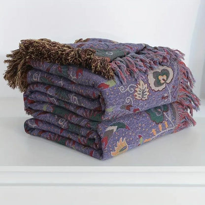 Soft Peacock Tassel Cotton Throw Blanket for Cozy Home Decor