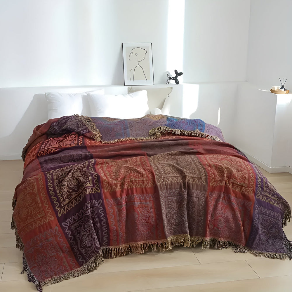 Boho Mandala Quastendecke für gemütliche Wohnkultur