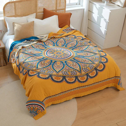 Reversible Golden Lotus Plush Throw Blanket for Cozy Comfort