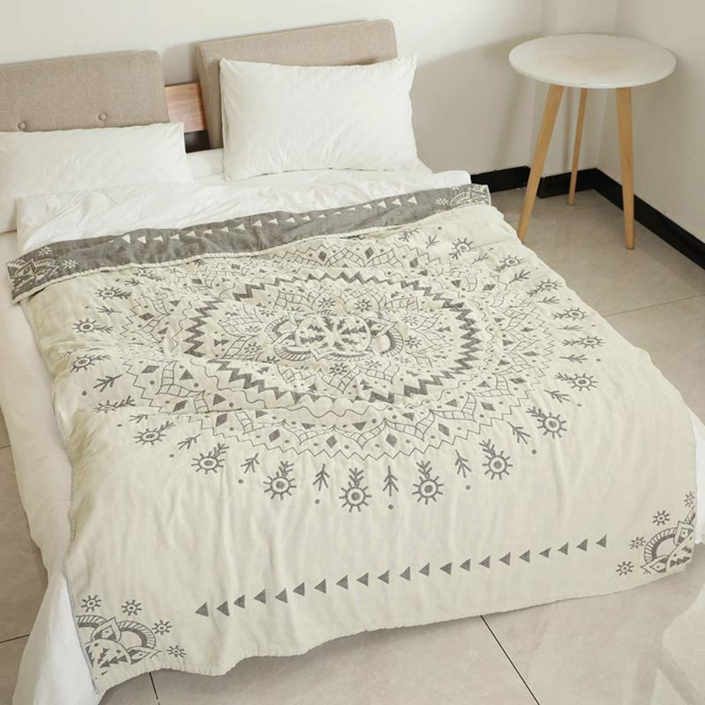 Plaid réversible en coton Mandala - Décoration bohème douce pour la maison