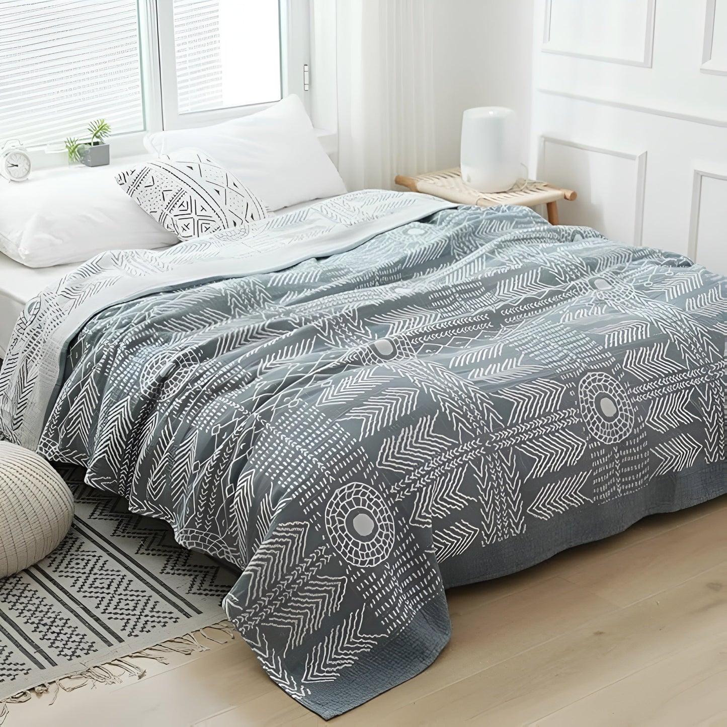 Reversible Minimalist Coverlet for Cozy Bedding - Zen Path Design