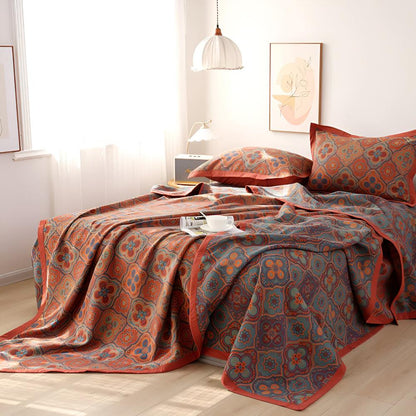 Reversible Cotton Coverlet with Blossom Embroidery for Bedding