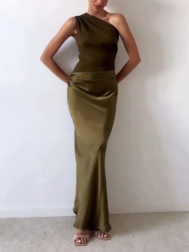 Anita™ | Robe de soirée maxi plissée à une épaule raffinée