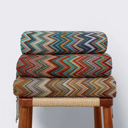 Colorful Zigzag Knit Throw Blanket with Tassels - Cozy Home Decor