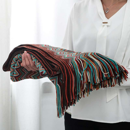 Colorful Zigzag Knit Throw Blanket with Tassels - Cozy Home Decor