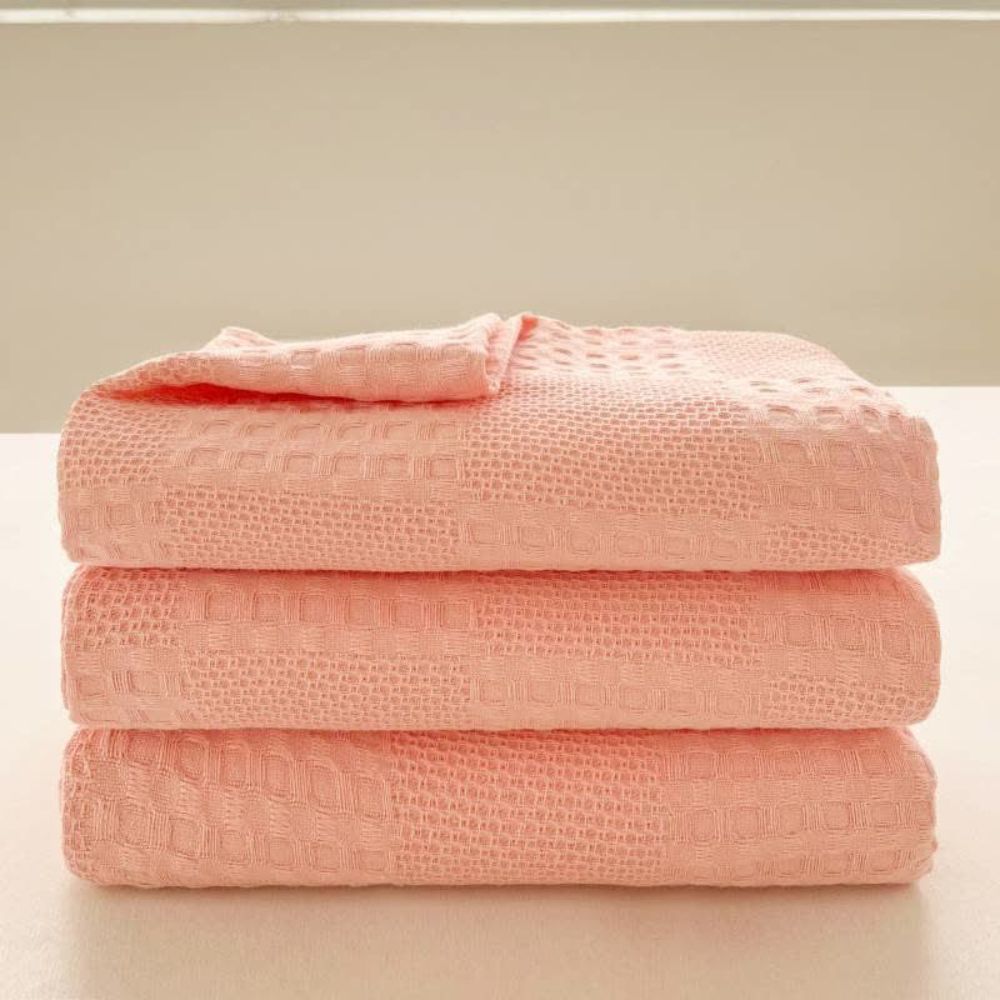 Cozy Blush Waffle Checkered Throw Blanket for Home Decor