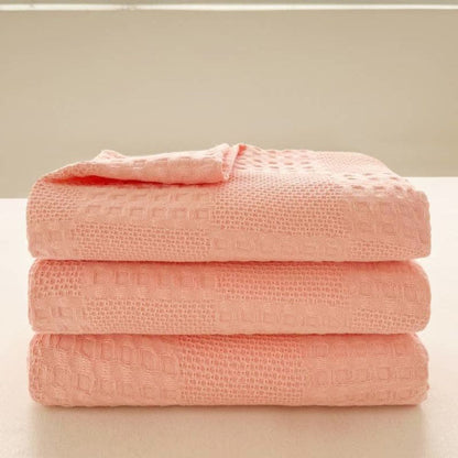 Cozy Blush Waffle Checkered Throw Blanket for Home Decor