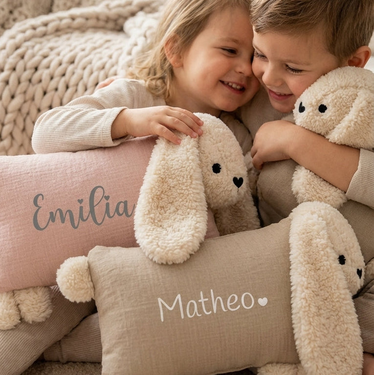 Personalised Rabbit Soft Toy with Organic Cotton and Merino Wool