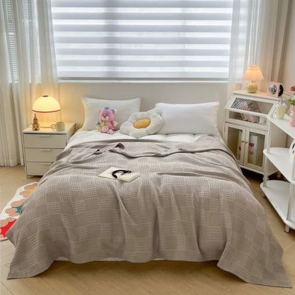 Cozy Blush Waffle Checkered Throw Blanket for Home Decor