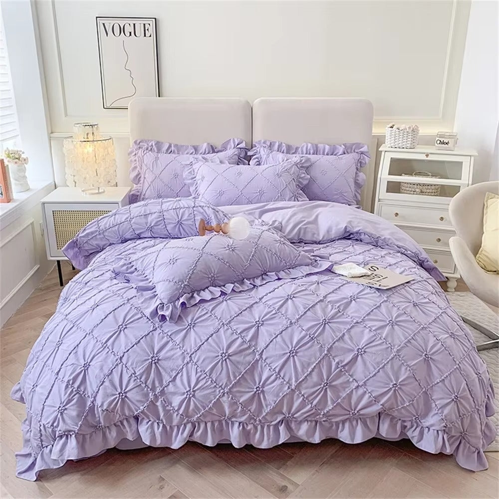 Belle Cotton Plush Ruffle Bed Set | 4-Piece Bedding Set for Cozy Comfort