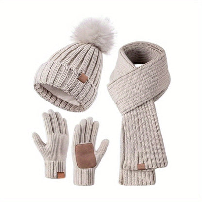 3-in-1 Knitted Winter Kit with Hat, Scarf, and Touchscreen Gloves