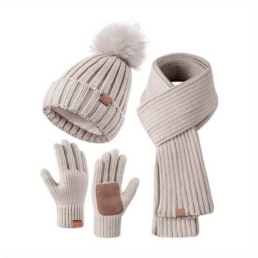 3-in-1 Knitted Winter Kit with Hat, Scarf, and Touchscreen Gloves