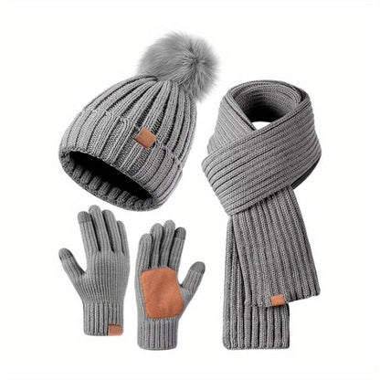 3-in-1 Knitted Winter Kit with Hat, Scarf, and Touchscreen Gloves