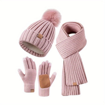 3-in-1 Knitted Winter Kit with Hat, Scarf, and Touchscreen Gloves