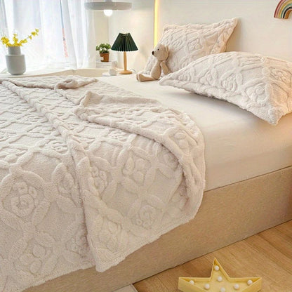 Cozy Leaf Embroidery Fleece Blanket for Winter Warmth & Comfort