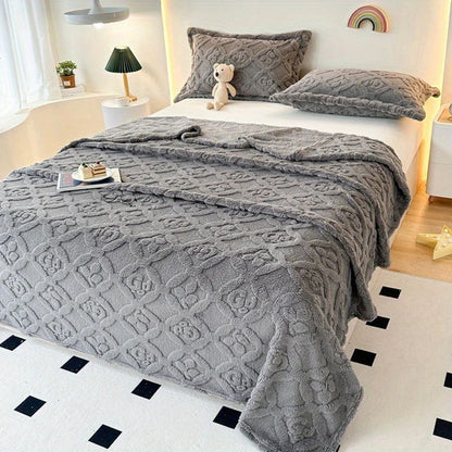 Cozy Leaf Embroidery Fleece Blanket for Winter Warmth & Comfort