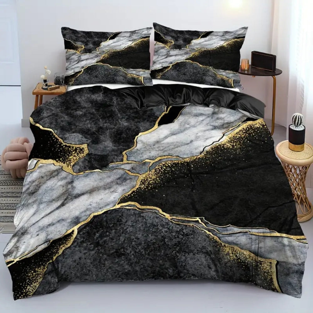Luxuriöses jadegrünes Goldakzent Bettbezug-Set - Elegantes Bettwäsche-Set