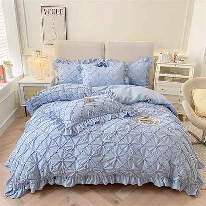 Belle Cotton Plush Ruffle Bed Set | 4-Piece Bedding Set for Cozy Comfort