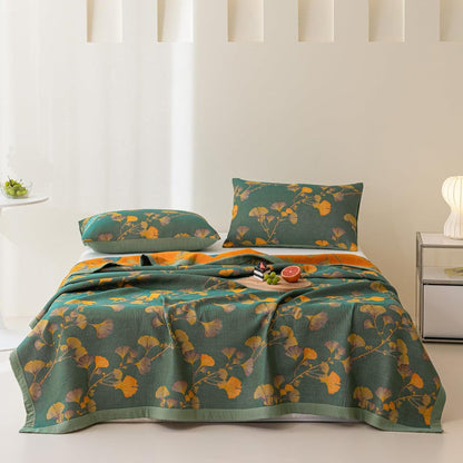 Reversible Floral Ginkgo Leaves Coverlet Set - Soft Bedspread & Quilt