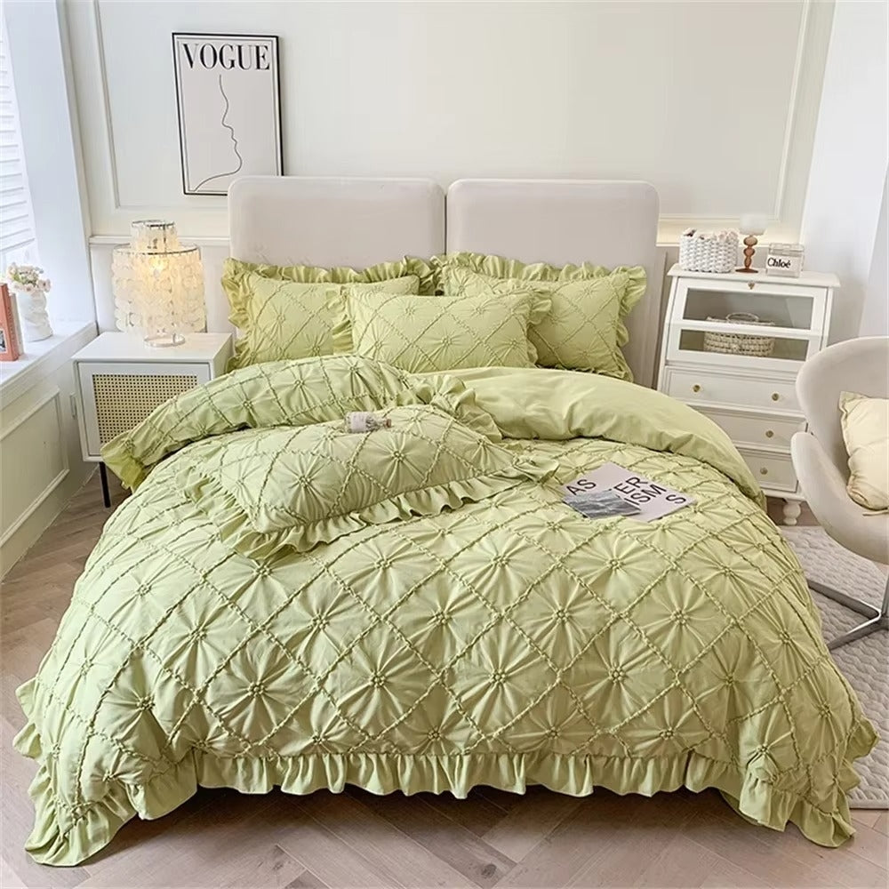 Belle Cotton Plush Ruffle Bed Set | 4-Piece Bedding Set for Cozy Comfort