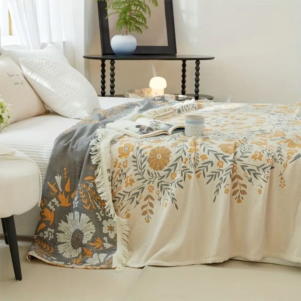 Reversible Floral Throw Blanket - Versailles Style Cozy Decor