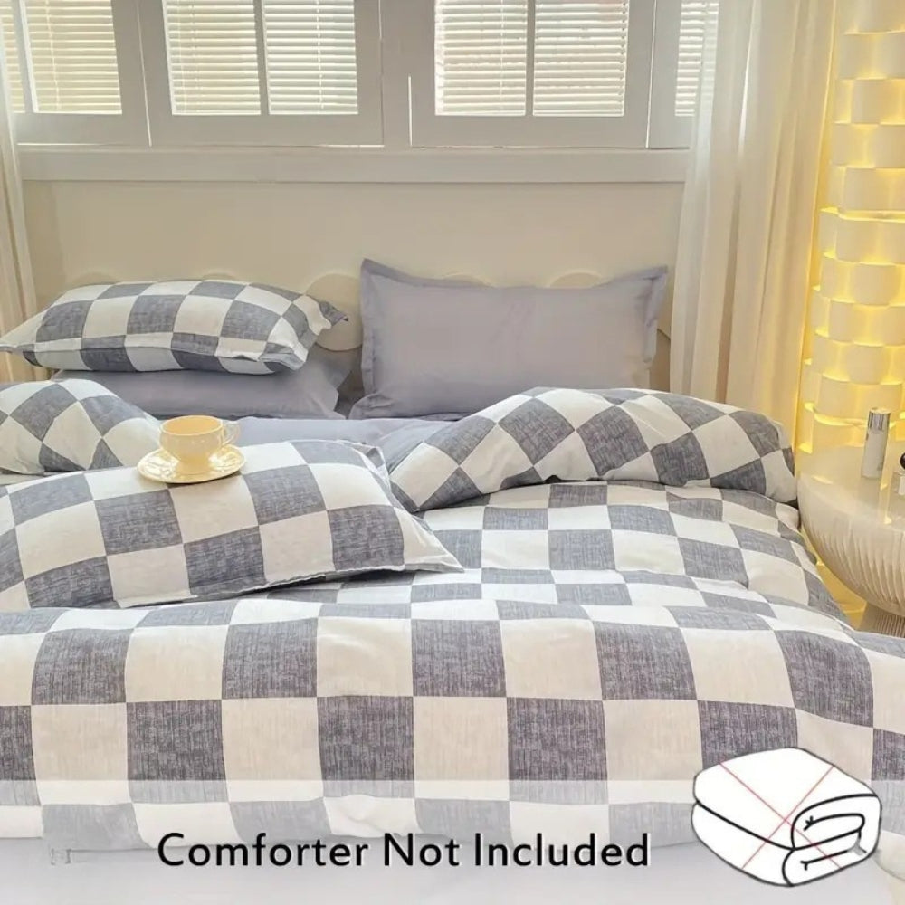 Chateau Checkered Bedding Set - 3 Piece Comforter & Pillowcase Set