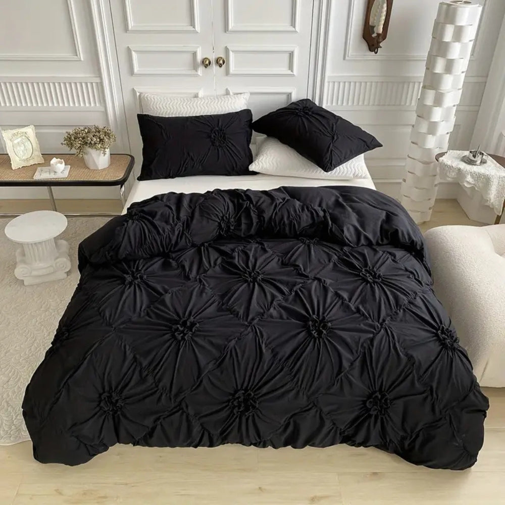 Ruffle Flower Bedding Set - Soft Quilt Cover with Pillow Shams