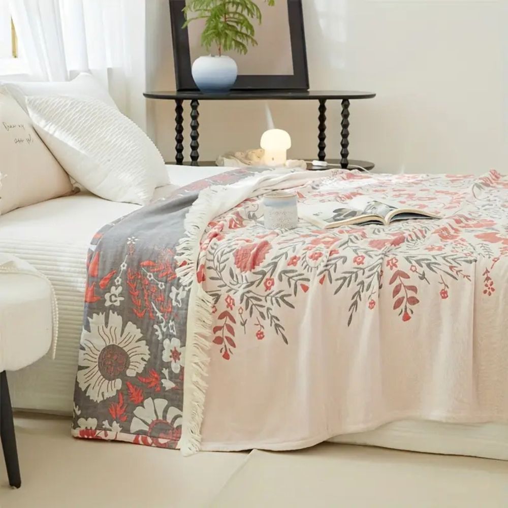 Reversible Floral Throw Blanket - Versailles Style Cozy Decor