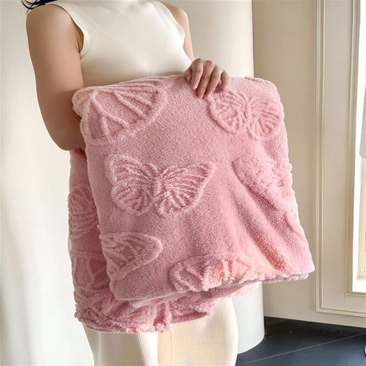 Soft Butterfly Jacquard Flannel Throw Blanket for Cozy Home Decor
