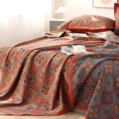 Reversible Cotton Coverlet with Blossom Embroidery for Bedding