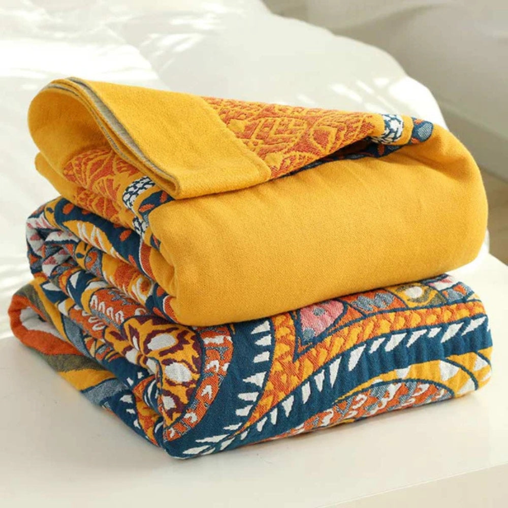 Reversible Golden Lotus Plush Throw Blanket for Cozy Comfort